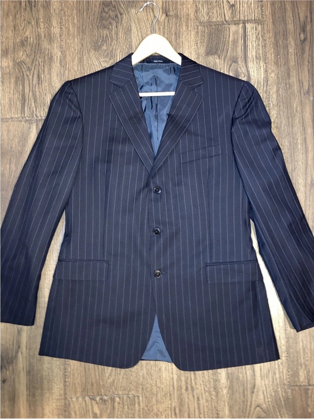 Z Zegna Ermenegildo Wool Blue Striped Charcoal Gray Pure Wool Blazer Jacket 44R